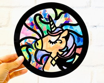 Big Unicorn Suncatcher DIY art kit, Birthday gift for tween or toddler girl, Unicorn birthday party activity