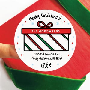 Gepersonaliseerde kerstadresetiketstickers, kerstkaart envelopzegels gedrukt, eenvoudig ontwerp gepersonaliseerd cadeaulabel