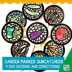 SVG Datei 9 Gartenmarker, machen Sie Gemüsegartenmarker Sonnenfänger auf Ihrem Cricut, Instant Download Sommer Gartenaktivität für Kinder