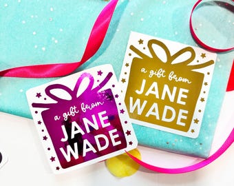 Shiny Foil Birthday Gift Stickers, Personalized Happy Birthday Gift Tags for Kids, A Gift for You Colorful Labels