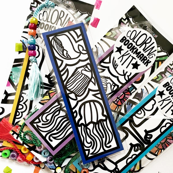 Under the Sea Coloring Bookmarks, ocean themed birthday party favor and activity for kids, reader gifts for children, DIY art kit