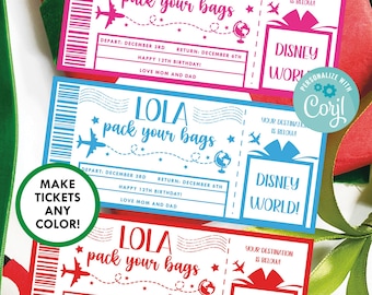 Birthday or Christmas Surprise Ticket Gift Voucher, Editable Vacation Boarding Pass Printable, Trip Ticket