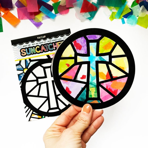 Holy cross art kit for kids and toddlers, Faith suncatcher Baptism Favors, First Communion Christening Gifts in Bulk