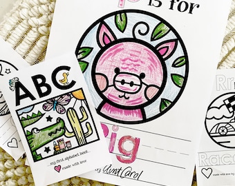 Baby Shower ABC Book Game, Baby Alphabet Book Activity, Printable Coloring Keepsake First ABCs Book for Baby