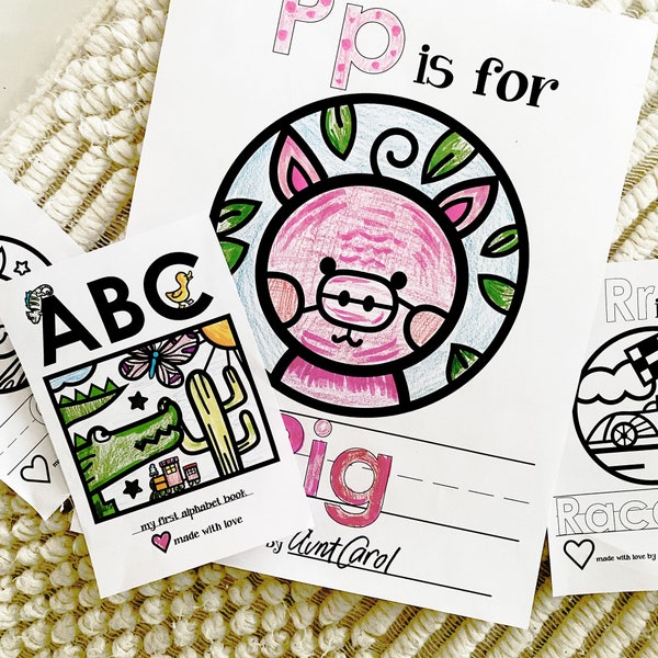 Baby Shower ABC Book Game, Baby Alphabet Book Activity, Printable Coloring Keepsake First ABCs Book for Baby