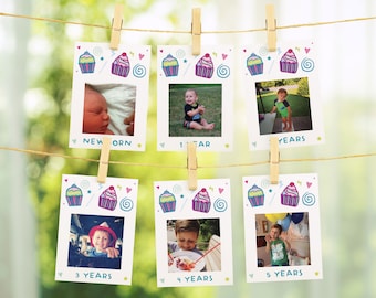 Editable Cupcake Monthly Milestone Photo Cards, Birthday Banner Photo Garland Template, Two Sweet Birthday, High Chair Banner Printable
