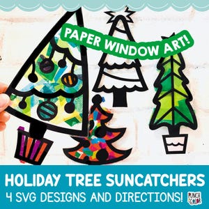 SVG-Datei 4 Weihnachtsbäume, Tannenbaum-Sonnenfänger zu Hause auf Ihrem Cricut, Winter-Gastgeschenke für Kinder, DIY Winter-Kleinkind Basteln