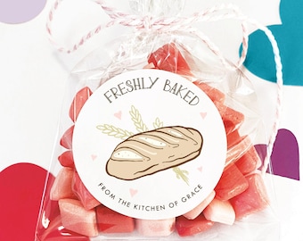 Bread Freshly Baked Printed Stickers, Homemade Sourdough Bread Round Stickers, From the Kitchen of Labels, Loaf Baked Bread Tags