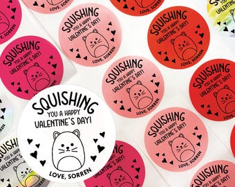 Squish Toy Valentine Labels, Preschool Classroom Valentines Day Stickers, Set of 10