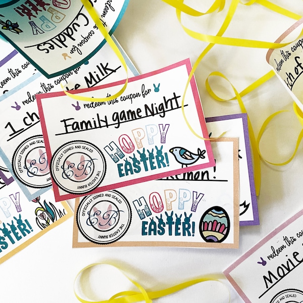 Easter Printable Coupons for kids - Easter egg stuffer ideas that are not candy for kids and teens - Instant download Easter basket rewards