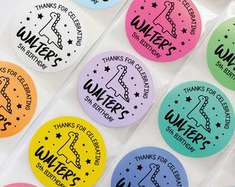 Personalized Dinosaur Birthday Favor Stickers, Custom Thank You Treat Bag Labels, Set of 10 Colorful Dino Labels