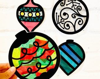 Ornaments suncatcher kit for kids, Christmas tree ornament making kit, Christmas crafts for toddler, Easy winter holiday activity