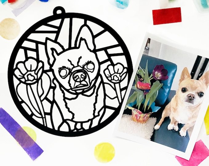 Custom pet portrait hand drawn suncatcher artwork craft kit, paper pet memorial gift for child, custom dog or cat keepsake