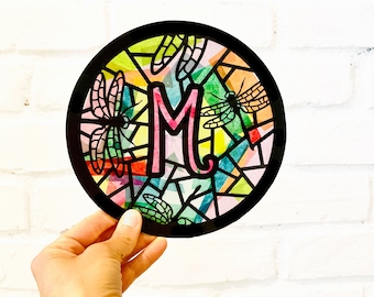 Dragonfly Monogram Suncatcher Kit - kids craft kit - personalized birthday gift for kids - adult craft kit - DIY art kit for kids