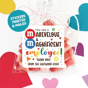Candy Appreciation Gift Tag Stickers, M and M Candy Employee Appreciation Thank You Gift, Staff Appreciation Printed Tags, Nurses Week