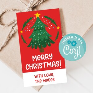 Printable Merry Christmas Gift Tag Template, Editable Red Christmas Gift Tags, Personalized Christmas tree baked goods tags for treats