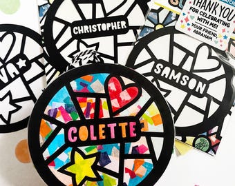 Personalized suncatcher craft kit for kids, Girl birthday party favors, Art party activity with tissue paper, Rainbow birthday favors