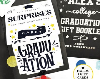 Happy Graduation Gift Card Book, Handmade Graduate Money Holder, College or High School Grad Gift (Holds 4 Gift Cards)