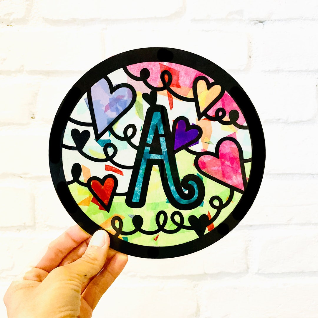 Hearts Monogram Suncatcher Kit Kids Craft Kit Stained Glass Kit DIY