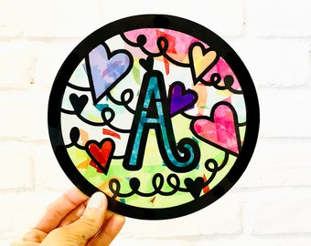 Hearts Monogram Suncatcher Kit - kids craft kit - stained glass kit - DIY craft kit - art present - personalized gift for kids