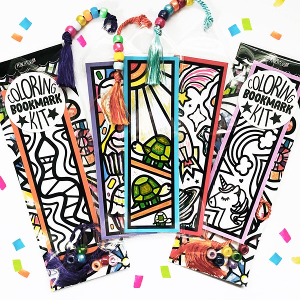 Individually packaged coloring bookmark birthday party favors for kids, bulk classroom student preschool, kindergarten activity