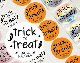 Pegatinas personalizadas para Halloween con truco o trato, etiquetas para bolsas de dulces de Halloween, juego de 10 etiquetas sencillas para regalo de aula.