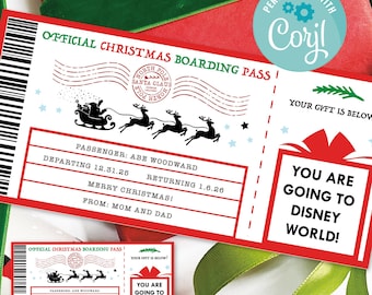 Christmas Surprise Ticket Gift Voucher, Editable Holiday Vacation Printable, Gift from Santa Coupon