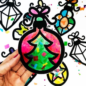 Ornament making DIY kit, tissue paper Christmas ornament arts and crafts activity for kids, easy preschool winter crafts image 3