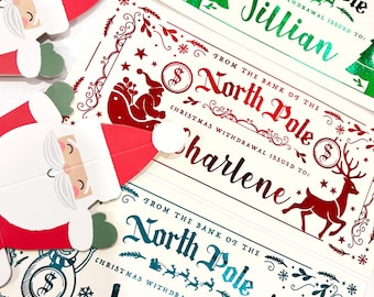 Whimsical Christmas Cash Envelope with Real Gold Foil, Personalized Money Gift for Kids and Adults