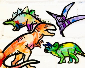 Dinosaur suncatcher arts and crafts kit for kids, birthday gift for dino lover boy or girl, simple and easy toddler or preschool activity