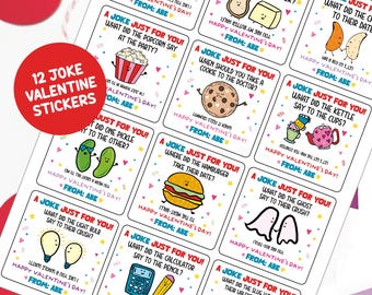 Set of 12 Joke Valentines Day Stickers, Funny Valentine's Day Cards for Preschool Classroom