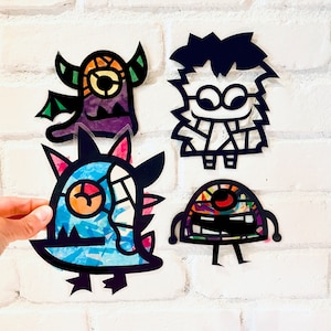 Monsters suncatcher kit - homeschool arts and crafts for kids - craft kits for kids - Halloween craft - DIY art kit - make a monster kit