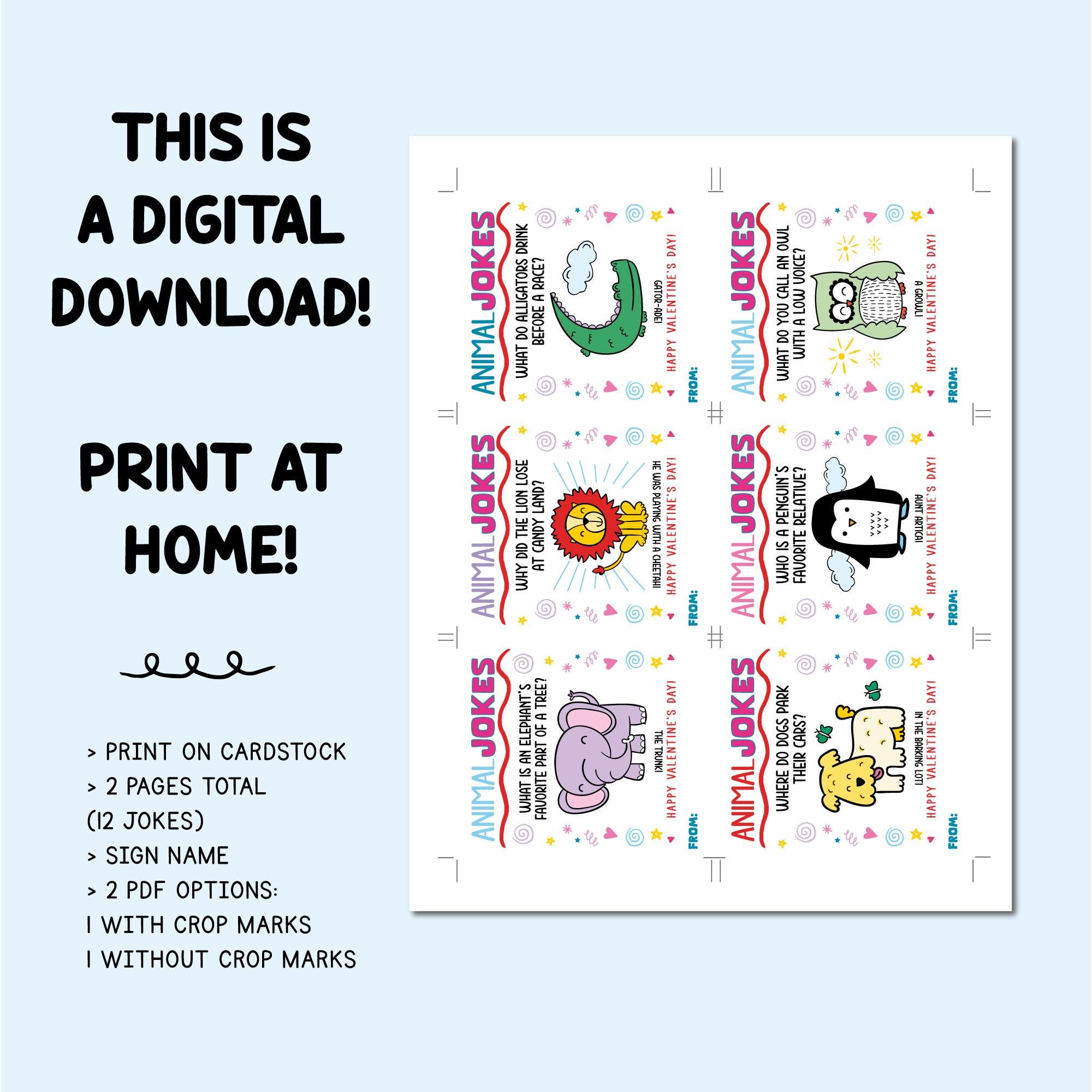 Animal Joke Valentines Day Cards Printable, Kids Funny Valentine's Day ...