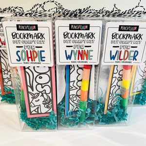 Kids bookmark-making kit makes 4 bookmarks. Personalized stocking stuffer and gift for kids.