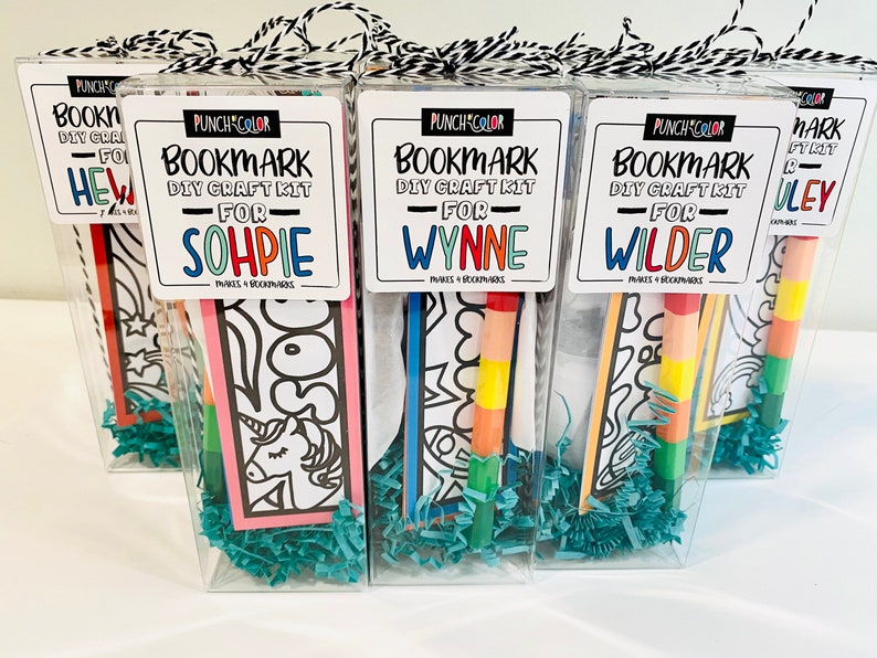 Kids bookmark-making kit makes 4 bookmarks. Personalized stocking stuffer and gift for kids.