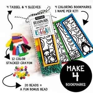 Bookmark making arts and crafts kit for kids Makes 4 coloring bookmarks for children Personalized stocking stuffer for boy or girl image 2