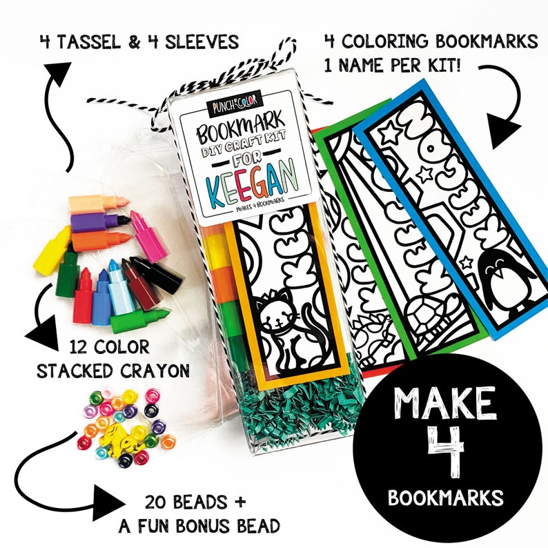 Bookmark Making Arts and Crafts Kit for Kids - Makes 4 Coloring ...