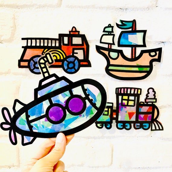 Transportation Suncatcher Kit Craft Kits for Kids DIY Arts and Crafts Present Gift for Toddler Boy Vehicle and Train Lover Gift Etsy