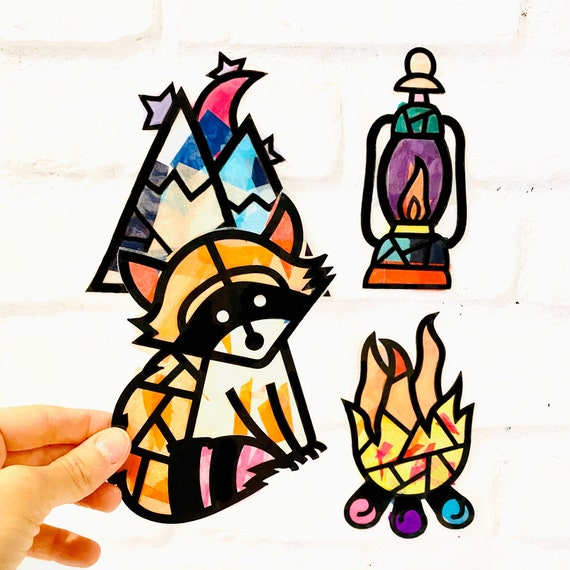 Camping suncatcher kit craft - kids craft kit - art project - DIY craft kit - gift for kids - outdoor activity - camp theme birthday