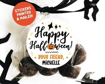 Happy Halloween Party Favor Stickers, Halloween Classroom Favors Gift Tags, Personalized Trick or Treat Bag Printed Gloss Labels