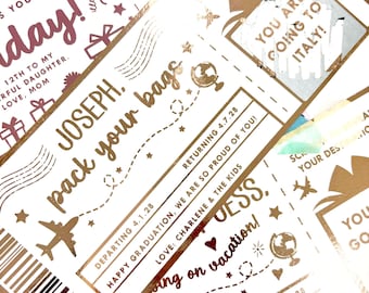 Scratch To Reveal Boarding Pass Gift, Scratch Card Vacation Surprise, Gold Foil Plane Ticket, Surprise Trip Reveal Gift for Husband