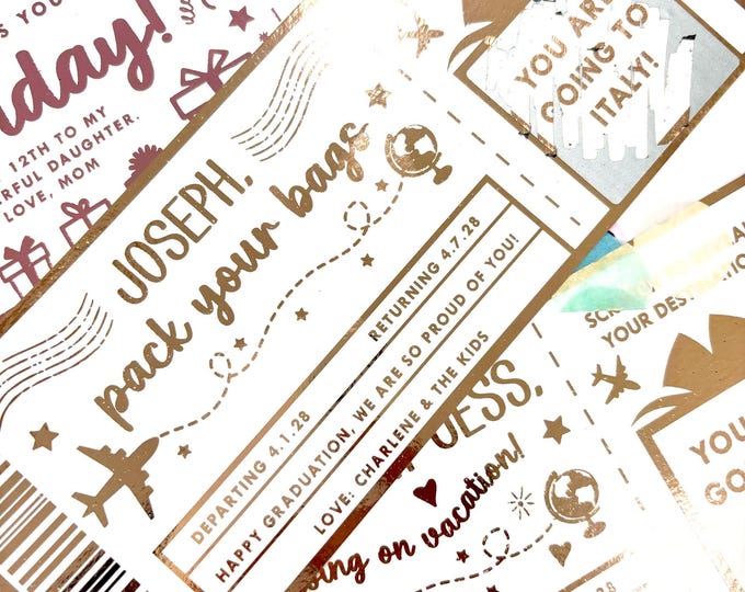 Scratch To Reveal Boarding Pass Gift, Scratch Card Vacation Surprise, Gold Foil Plane Ticket, Surprise Trip Reveal Gift for Husband
