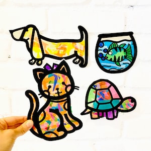 Pet suncatcher kit - kids gifts - kids craft kit - cat dog fish turtle - homeschool activity - DIY arts and crafts kit - pet party favor