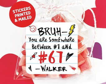 Bruh 67 Slang Valentine's Day Stickers, Set of 12 Funny Tween Classroom Valentine Labels