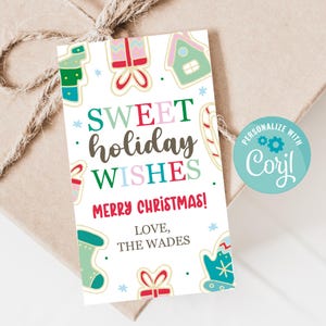 Printable Sweet Holiday Wishes Christmas Tag Template, Editable Christmas Cookie Tags, Homemade winter baking favor labels