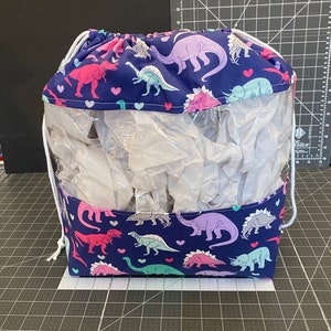 Peekaboo toy bag/ toy storage bag/ drawstring toy storage bag/ girl dinosaurs/ toy bag/ unique gift/ toy storage/ toy organizer