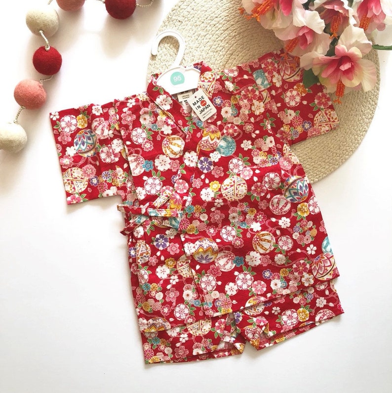 Baby Girl Cotton 2 Piece Japanese Pattern Red JINBEI Made Etsy