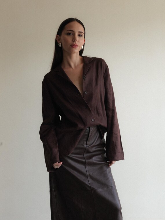 Chocolate Linen Button Down