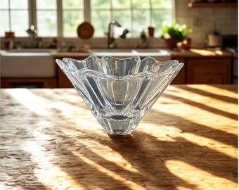 Orrefors Orion Crystal Bowl – Signed Lars Hellsten Swedish Art Glass, Vintage 1988