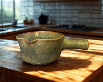 Pouring Bowl- Nancy Plum Studio Pottery – Vintage Michigan Stoneware c.1975 – Lansing Artist Signed